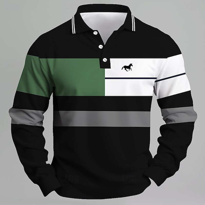 Golf Equipment Discount - Men's Striped Printed Unicorn Logo Polo